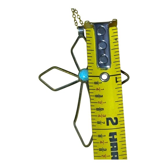 Vintage Larage Sterling Silver Cross Necklace Turquoise Centerpiece 2.5" Pendant - Picture 9 of 10